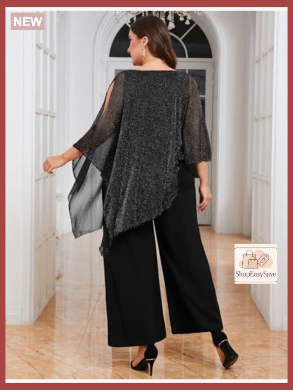 Plus Size Mother of Bride Pant Suit 2 Piece Asymmetric Cape Set Dressy Wedding - Picture 6 of 7